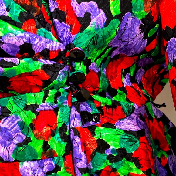 Vintage 1980’s Nu Mode Floral/Black Wrap Dress w/ Shoulder Pads - Picture 8 of 9